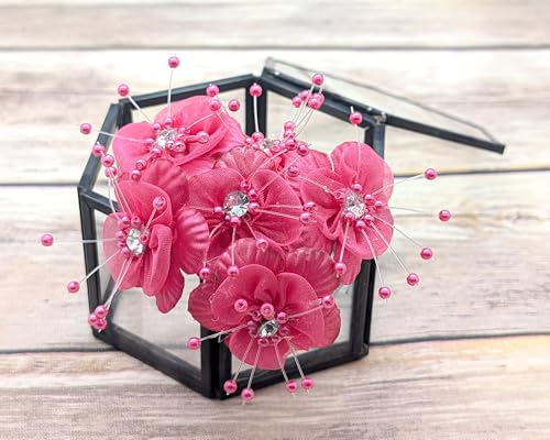 72PC Artificial Organza Flower Rhinestone Pick for Home Craft Decor DIY Wedding Bridal Veil Headband Dress Cake Topper Embellishment Scrapbook Favor Corsage Floral Bouquet Arrangement (Fuchsia) - color: Fuchsia