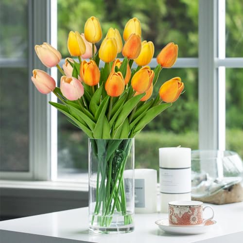 DILATATA 10pcs Artificial Tulips Flowers, 13.5'' Mixcolor, Real Touch, Faux Tulips for Decoration, Home Wedding Bouquet - color: Mixcolor Style5 #10