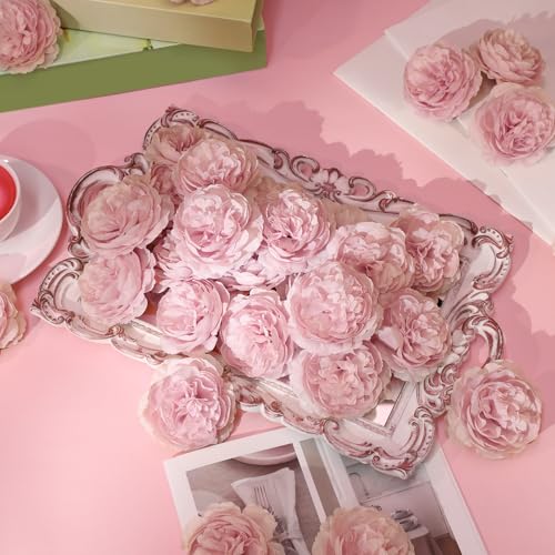 Thiccywoov 50 Pcs Artificial Flowers, 3.2 Inches Silk Rose Head Flowers Fake No Stem for Wedding Bridal Bouquet Home Floral Decor DIY Centerpieces Arrangements Party Tables Decoration(Dusty Pink) - color: Dusty Pink