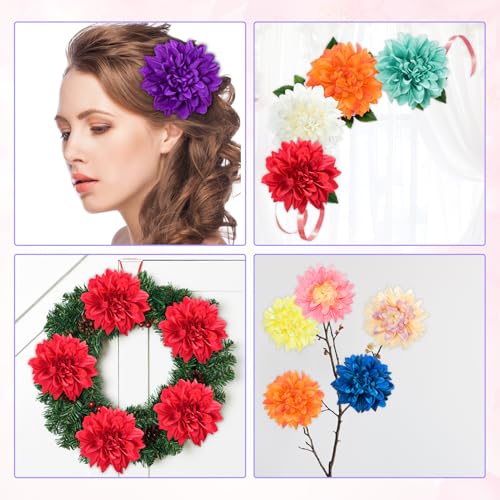 Purple Dahlias Artificial Flowers Bulk, 3.5 Inch Big Fake Dahlias Flowers Heads, 15 Pcs Artificial Silk Faux Flowers Heads for Floral Arrangements, Clothing Accessories, DIY Craft - color: Purple