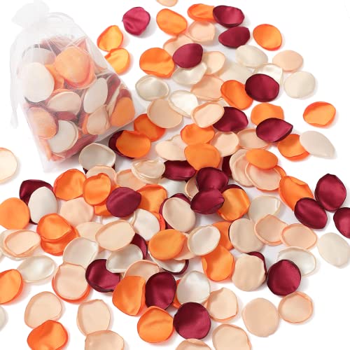 Serwalin 300Pcs Silk Rose Petals Flower Petals for Weddings Burgundy Gold White Petals Fake Orange Petals for Aisle Flower Girl Basket Bridal Shower Table Decor (4 Color Mixes) - color: A Orange Burgundy, size: 300pcs