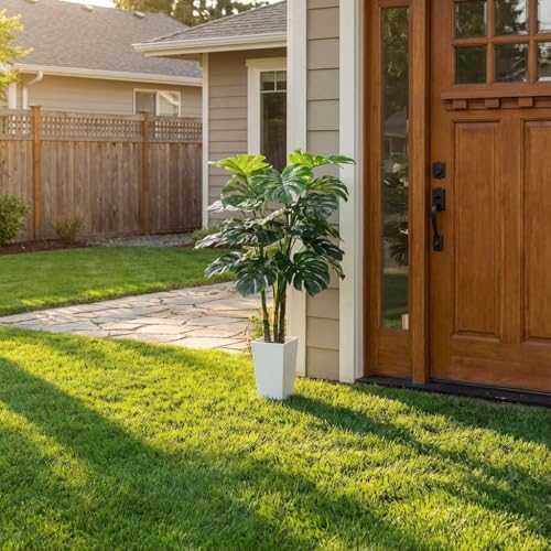 Aveyas 4ft Tall Artificial Monstera Deliciosa Plants, 4 Feet Faux Swiss Cheese Plants Fake Silk Tree with Pot for Indoor Outdoor Office House Living Room Home Decor (4 ft Tall Including Raised Pot) - color: Monstera Tree (4)