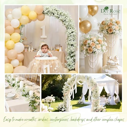 Der Rose 18Pcs Babys Breath Artificial Flowers Faux Gypsophila Stems, Real Touch Silk Fake White Babys Breath Flowers Artificial Bulk for DIY Wedding Table Centerpieces Home Party Decorations