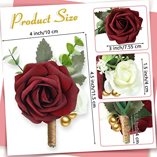 MTLEE 15 Pcs Burgundy Boutonniere for Men Rose Wedding Boutonniere with Pin Groom Groomsmen Buttonholes Man Suit Corsage for Vintage Wedding Ceremony Anniversary Dinner - color: Wine Red, style: Classic