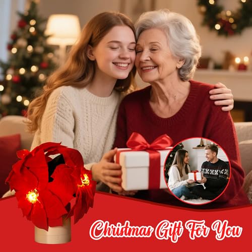 WSYEAR Red Poinsettias Artificial Christmas Flowers Lamp - Holiday Decorations and Ornaments for Xmas, New Year, Wedding Party, Seasonal Decor - color: Red