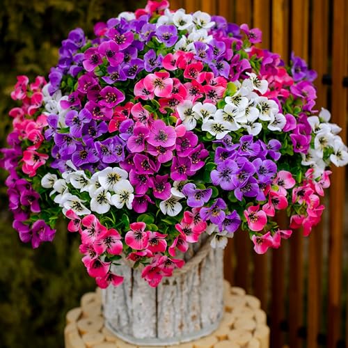 AXYLEX Artificial Flowers Outdoor Shrubs - 16 Bundles Fake Plants UV Resistant No Fade Faux Plastic Greenery Home Garden Porch Patio Decoration (1, Multi 16-4) - color: 16 Pcs - Red Pink+purple+white+magenta