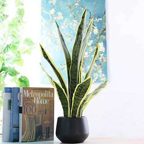 Beebel Artificial Snake Plant 22" Fake Sansevieria Potted Plants Plastic Greenery Perfect Faux Agave Plant for Home Garden Office Store Decoration - color: Yellow & Green