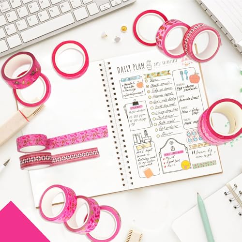 12 Rolls Western Washi Tape, Pink Wild West Masking Tapes, Western Cowboy Cowgirl Decorative Paper Stickers for Scrapbook Journal DIY Art Crafts Wrapping Birthday Party Supplies 16.4FT - color: Q