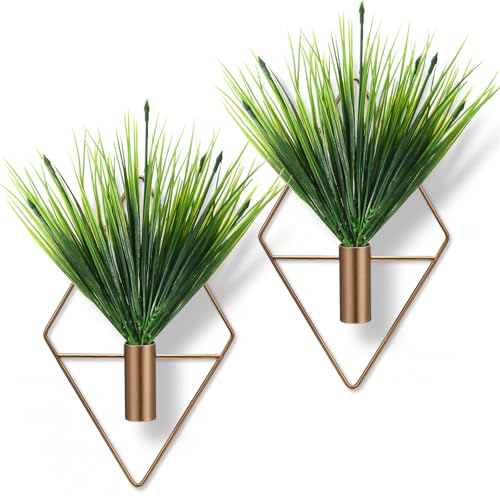 Canlierr 4 Pieces Bronze Wall Decor Hanging Planters with Artificial Aquatic Plants Metal Hanging Vase Indoor Plants Holder Modern Boho Wall Art for Bathroom Bedroom Living Room Decor - color: Antique Bronze, size: Aquatic Plant