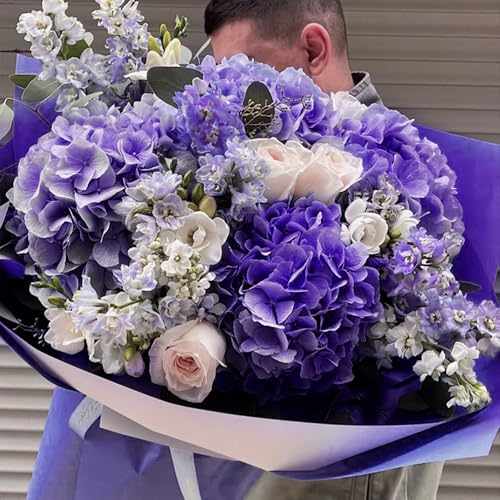 Coferset 5pcs Hydrangea Artificial Flowers Real Touch 20 inch Lifelike Hydrangea Flower for Home Wedding Office Party Living Room Decoration (Purple) - color: Purple