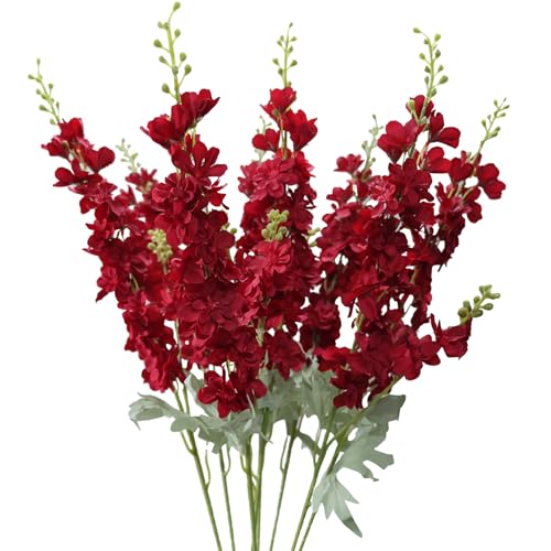 33.5” Red Delphinium Artificial Flowers, 8PCS Long Stem Artificial Flowers for Tall Vase Faux Larkspur Red Fake Flowers for Wedding Centerpieces Home Table Decor - color: Red
