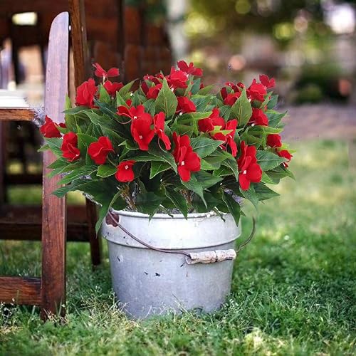 FERIAL 2PCS Artificial Impatiens Bouquet Faux Impatiens Bushes Red for Outdoors Pot Hanging Basket Porch Window Box Patio Lawn Garden Wedding Decoration… - color: Red