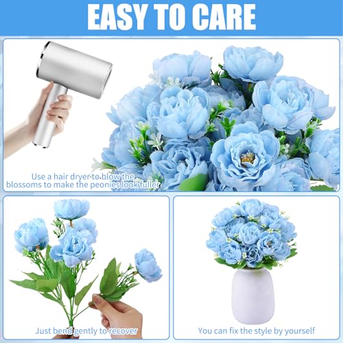8 Pack Blue Peonies Artificial Flowers, Fake Silk Hydrangea Bouquet for Bridal Wedding Home Table Decor Reusable Dining Opening Ceremony Birthday Arrangement Faux Floral - color: Blue