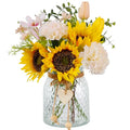 Leftover Fake Flowers in Vase, Artificial Sunflower Bouquets with Flower Arrangement Holder, Table Centerpieces for Dining Room, Faux Silk Sunflowers, Carnations and Tulips Arrangement - color: Pink