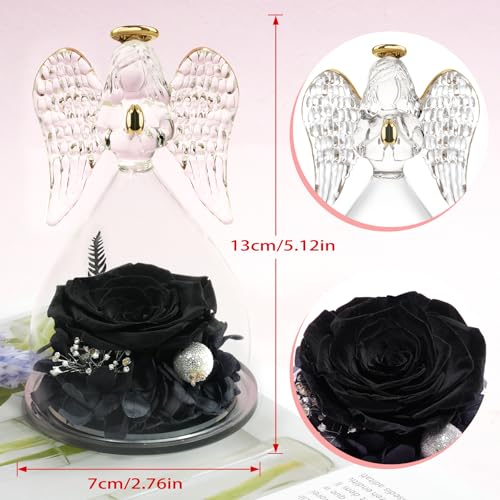 Miofula Gifts for Mom Birthday Gifts for Women, Preserved Flowers Rose in Glass Angel Figurines, Fresh Flowers for Delivery Anniversary Forever Real Roses Gifts for Mothers Grandma Her Wife Girlfriend - color: Black