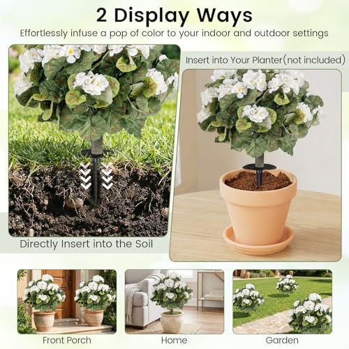 Goplus Artificial Begonia Ball Trees Set of 2, 22.5” Fake Evergreen Shrubs with Ground Spikes, 300 Leaves, 22 Flowers, Sun-Proof Indoor & Outdoor Silk Floral Topiary Plants for Home Garden Decoration - color: Begonia
