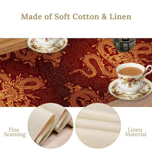 Golden Dragon Table Runner, Asian Tradition Elements Chinese Dragon Happy New Year Printed Table Runner for Kitchen Dining Party Holiday Wedding 13x36in - color: Aisa-6, size: 13x36in