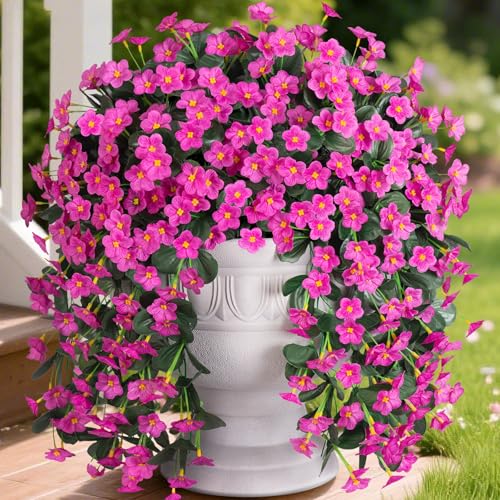 HyeFlora Artificial Fake Hanging Flowers Plants for Outdoor Outside Spring Decor, 2 PCS Faux Silk Fuchsia Daisy UV Resistant Look Real Orchid Long Vines for Home Porch Patio Window Planter Decoration - color: Fuchsia