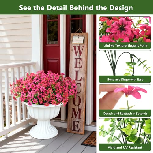 Artificial Flowers Faux Plants for Outdoor Fake Flower Spring Decoration, 12 Bundles Silk Daisy Bulk UV Resistant Realistic for Outside Porch Patio Balcony Planter Yard Garden Home Decor(Pink) - color: Multicolor Blend 3