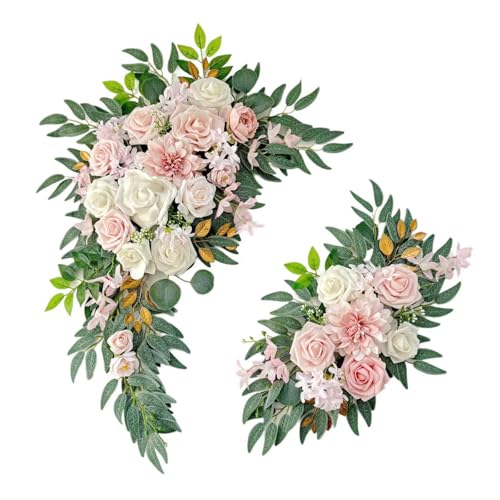 Odouzy Pack of 2 Wedding Arch Decorations Artificial Hanging Flowers Floral Swag for Wedding Welcome Sign Backdrop Balloon Arch Home Party Bridal Ceremony Reusable (Light Pink) - color: Light Pink