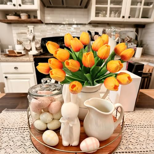 Beferr 18pcs Tulips Artificial Flowers Faux Tulip Real Touch Tulip Fake Flowers Bouquets Arrangements for Mothers Day Spring Easter Wedding Home Table Decor Orange - color: H-18pcs-1colors-dorange, size: 18PCS