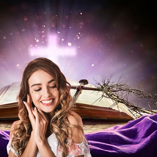 Holy Bible Cross Backdrop Purple Holy Light Glowing Crucifix Crown of Thorns Photography Background God Belief Jesus Christ Biblical Backdrop Christian Church Sanctuary Easter Background 5x3ft - color: Purple, size: 5x3ft