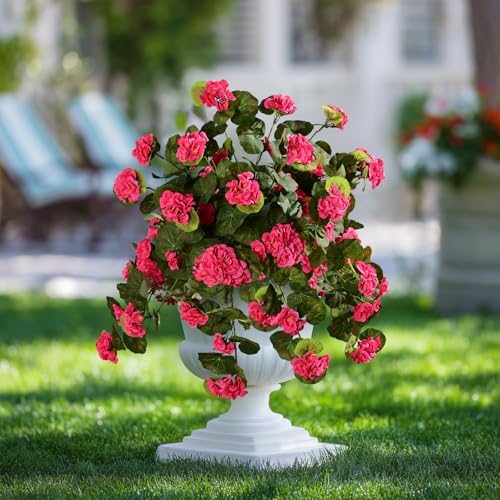 Artificial Geranium Flowers for Outdoor 2 Pcs Artificial Red Flower Fake Flowers with Stems Silk Realistic Look Real Floral Arrangement for Front Door Porch Planter Patio Balcony (2 Pcs Rose Red) - color: 2 Pcs Rose Red