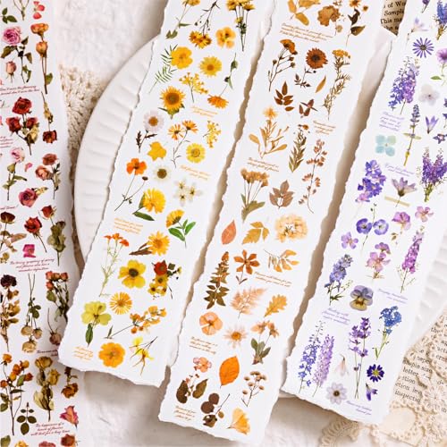 PET Tape Stickers for Journaling 6 Rolls Flower Washi Tape Stickers Decorative Tape for Crafts Scrapbooking Junk Journal Supplies, Endless Flowers - color: Endless Flowers