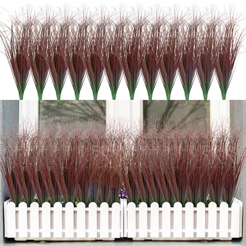 36Pcs Artificial Grass Plants, Faux Shrubs Wheat Grass, Artificial Tall Grasses Fake Plants for Outdoor Decor,Artificial Greenery Stems Weed for Room Indoor Home Decor（Red） - color: Red, size: 36Pcs