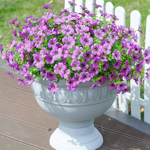 florisso Artificial Flowers for Outdoors Daisy 12 Bundles for Home Decoration, Faux Flower Fake Plants Outside Decoration with Eucalyptus UV Resistant for Planter Porch Patio Yard Garden Purple - color: Purple