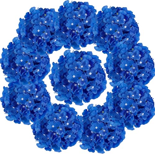 Auihiay 10PCS Hydrangea Artificial Flowers, Faux Hydrangeas Flower for Wedding Centerpieces, DIY Bouquets, Bridal Shower, Floral Decor Home Decoration with Stems (VASE NOT Included)-Dark Blue - color: Dark Blue