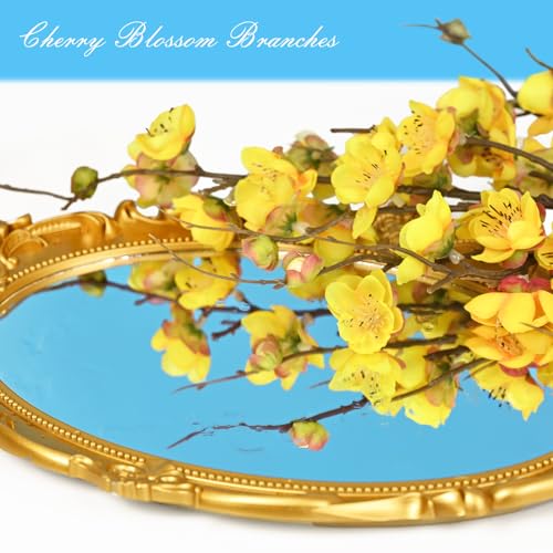 Waipfaru 4 Pcs Cherry Blossom Branches for Vases, 36'' Faux Cherry Blossom Tree Decor with Long Stems, Artificial Flowers for Spring Home Indoor Outdoor Decoration (Yellow) - color: Yellow