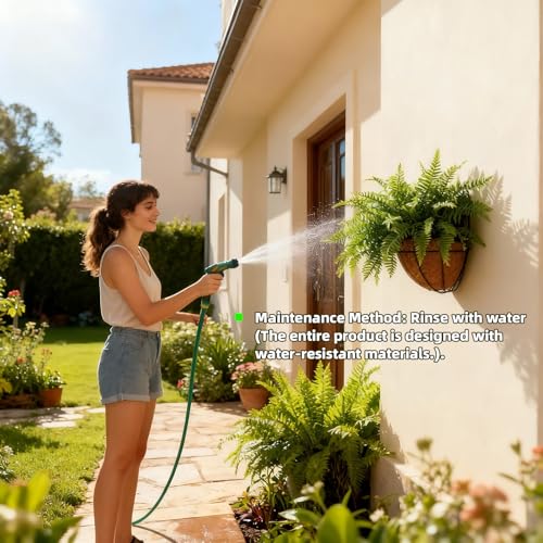 Faux Boston Fern with Hanging Basket – 18in Fake Hanging Fern, Lifelike Artificial Plants for Outdoors, Wall-Mount Décor for Porch, Patio, Balcony, or Garden (2, Green)