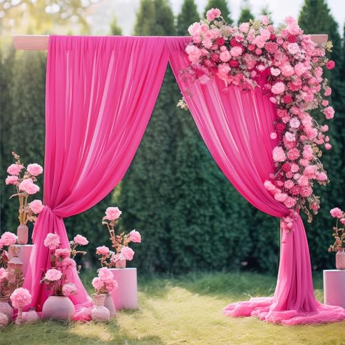 Wedding Arch Draping Fabric, 2 Panels 18FT Hot Pink Sheer Backdrop Curtain Chiffon Fabric Drapery Voile Scarf Draping Panels for Wedding Archway Ceremony Curtain Valance Party Decoration - color: Hot Pink Drapes Curtain, size: (2 Panels )6 Yards/36ft