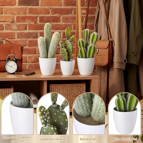 3 Pcs Artificial Cactus Plants 9-11'' Fake Cactus Potted Decor No Maintenance Faux Succulent Cacti Nordic Style Decor for Home Office Desk Shelf Living Room Indoor Housewarming Gifts