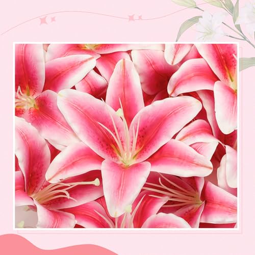 Suncalla 30 Pack Large Artificial Lilies Flower Heads with Realistic Stamens 5.9" Faux Fake Lily Flower Heads Bulk for DIY Crafts Cake Wedding Bridal Wreaths Table Home Party Decor(Dark Pink) - color: Dark Pink