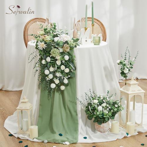 Serwalin 200 Pcs 7 Kinds Mixed Artificial Eucalyptus Leaves Stems Bulk Faux Silver Dollar Eucalyptus Leaves Real Touch Greenery Branches for Wedding Floral Arrangement Table Centerpieces Home Decor - color: Green-200pcs