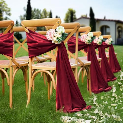VACVELT Wedding Arch Draping Fabric - Burgundy Chiffon, 1 Panel Sheer Drapes, 30 Inch x 20ft Chiffon Backdrop Curtain, Outdoor Sheer Drapery for Ceremony Party Ceiling - color: Burgundy, size: 1 Panel