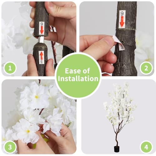 Faux White Cherry Blossom Tree 7ft(84in) Artificial Silk White Flower Tree Lifelike Large Fake Floral Tree for Wedding Realistic Elegant Cherry Sakura Plant in Pot for Home,Living Room,Office Decor - color: Cherry Blossom(white 6), size: 7ft