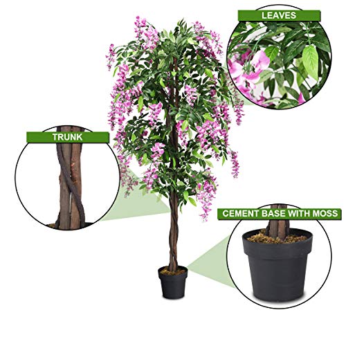 BestComfort 6 Feet Artificial Wisteria Silk Tree, Decorative Indoor House Fake Plant, Artificial Leafy Tree Faux Potted Indoor Floor Plant for Home Office Decor - color: Wisteria 6ft
