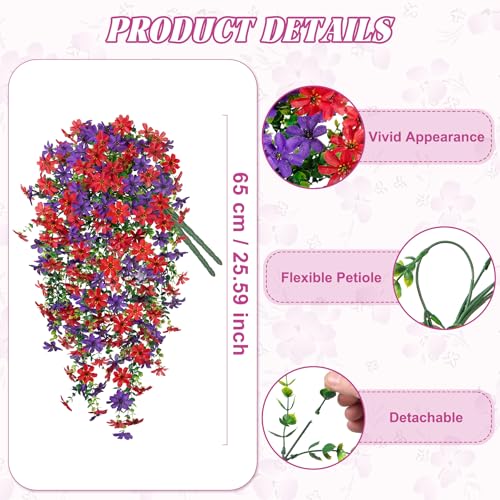 Hrobek 2 PCS Artificial Hanging Flowers Outdoor Spring Summer Decoration, Fake Hanging Vine Plants UV Resistant, Faux Daisy Flower Eucalyptus for Outside Home Indoor Porch - color: B-red Dark Purple