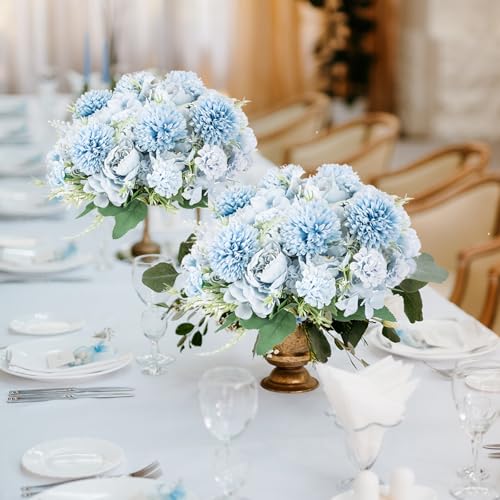 12 Bundles Artificial Peonies Bulk, Silk Fake Flowers Bouquet for Table Centerpieces Wedding Party, Spring Faux Floral for Home Decoration Indoor & Outdoor, Blue - color: Light Blue Peony