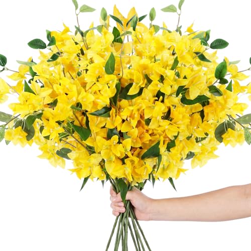 30 Pcs Artificial Faux Bougainvillea Fake Flower Silk Bougainvillea Branches UV Resistant Outdoor Indoor Decoration for Wedding Home Centerpieces Outside Decor (Yellow) - color: Yellow