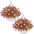 Der Rose 2 Pack Artificial Hanging Flowers Basket for Faux Plants Outdoor Spring Summer Decoration UV Resistant Fake Flowers for Patio Balcony Farmhouse Decor