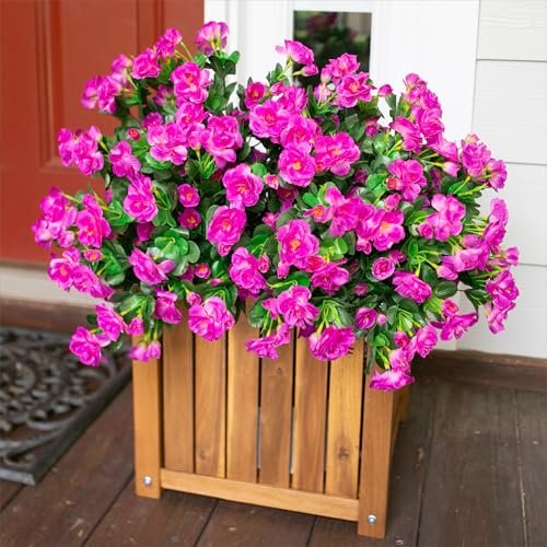 Ivydale Artificial Faux Outdoor Flowers Plants for Outside Spring Decoration, Fake Silk Fuchsia Camellia UV Resistant Realistic for Planter Porch Patio Balcony Garden Home, 3 Large Bundles - color: Purple