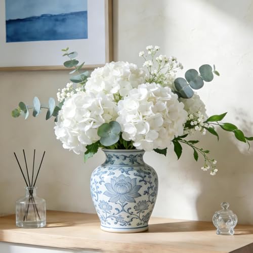 6 PCS White Hydrangea Artificial Flowers Bulk 20.5" Tall Large Bloom Latex Flowers Faux Hydrangea with Stems Fake Silk Bouquet Flowers for Vase Home Tables Wedding DIY Floral Decor（Ivory） - color: White