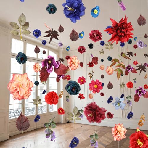 XunYee 6 Pcs 35.4 ft Flower Garlands Artificial Wildflower Vines Floral Hanging Backdrop Fake Flower Garlands Faux Silk Wildflower Vine for Wedding Bridal Shower Home Garden Wall Arch Decor(Peony) - style: Peony