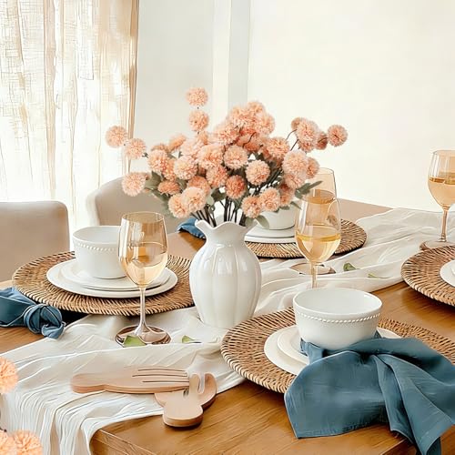 INQCMY Artificial Flowers 12 Pcs Fake Chrysanthemums Faux Kiku Flower Long Stem 20" Realistic Silk Pompon Mums for Vase Wedding Bouquets Centerpieces Home Decor (Light Orange) - color: Light Orange
