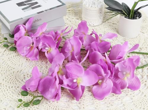 Purple Orchids Artificial Flowers 6PCS Silk Orchids 35" Fake Orchid Stems Artificial Orchids that Look Real for Wedding Home Table Centerpieces Decor(Purple) - color: Purple