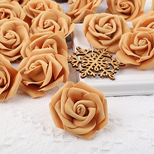 IPOPU Artificial Rose Flower Heads, 100 Pcs Real Looking Gold Yellow Foam Fake Roses for DIY Wedding Baby Shower Centerpieces Arrangements Party Tables Home Decorations (Gold Yellow, Stemless) - color: 100pcs Gold Yellow